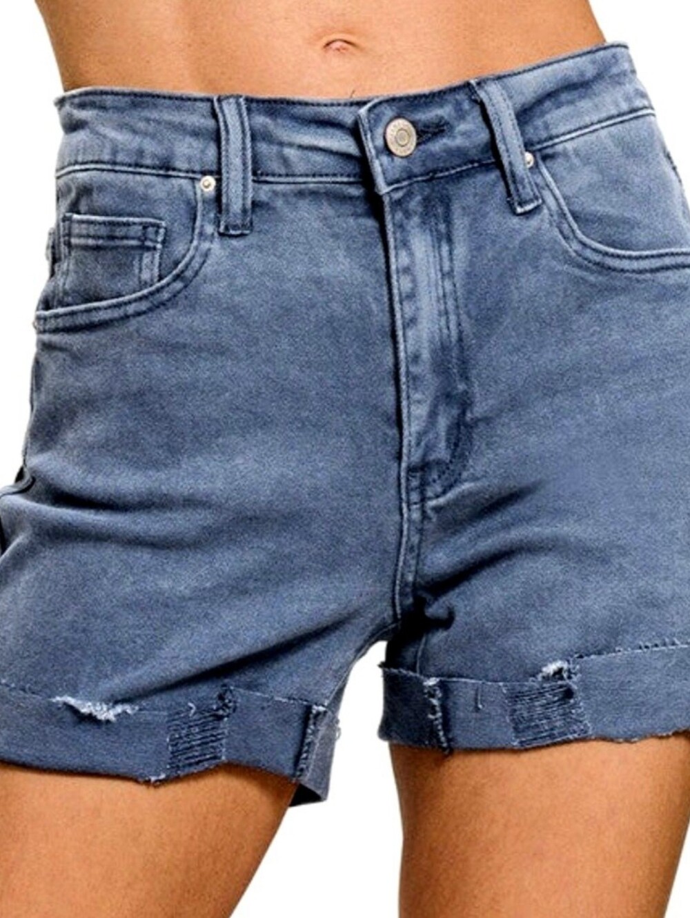 Zenana Distressed Cuffed Denim Shorts Medium New With Tags